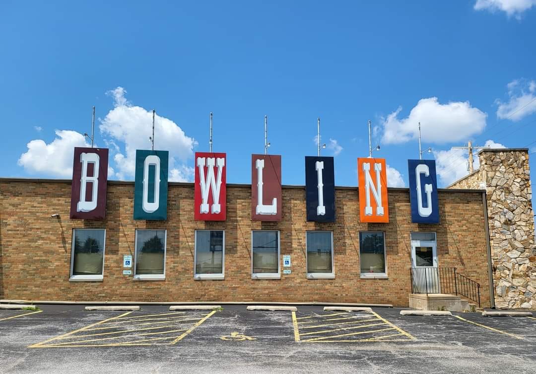 outside Bowling Sign on outside of bowling alley